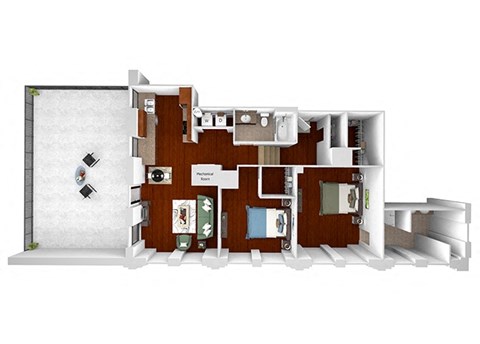 Floor plan for 2 beds, 2 baths, 1344 sqft
